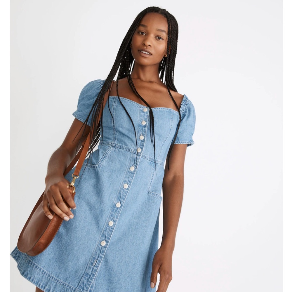 Madewell Denim Puff-sleeve Mini Dress in Dawnshire Wash